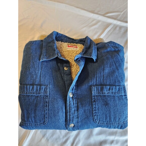 Wrangler 2XL Men's 90's Vintage Soft Denim Sherpa Lined Button Up Shirt Jacket - Picture 5 of 11